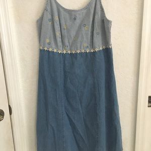 [vintage] women’s gingham denim floral dress